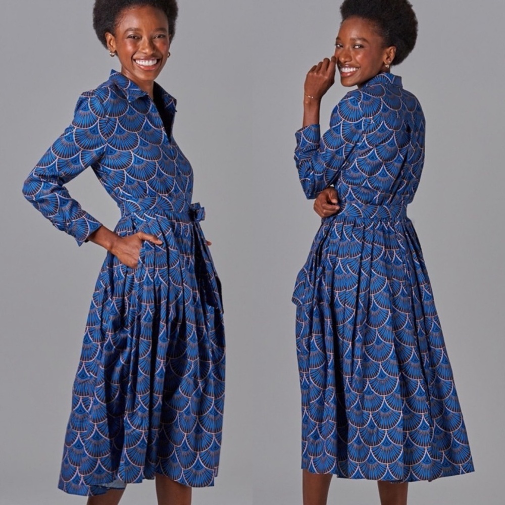 Tucker | Allyson Dress in Art Deco Geo in Cobalt XXS